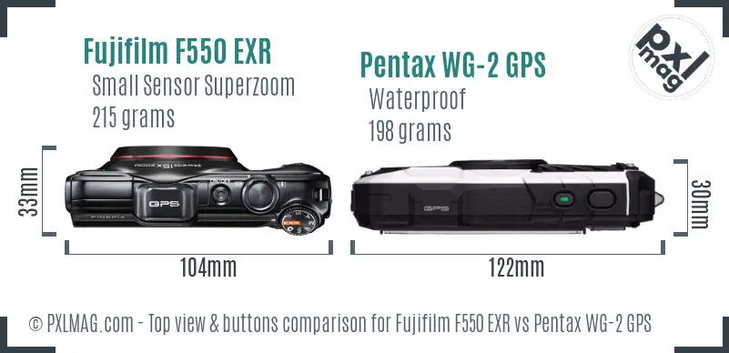 Fujifilm F550 EXR vs Pentax WG-2 GPS top view buttons comparison