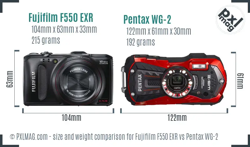 Fujifilm F550 EXR vs Pentax WG-2 size comparison