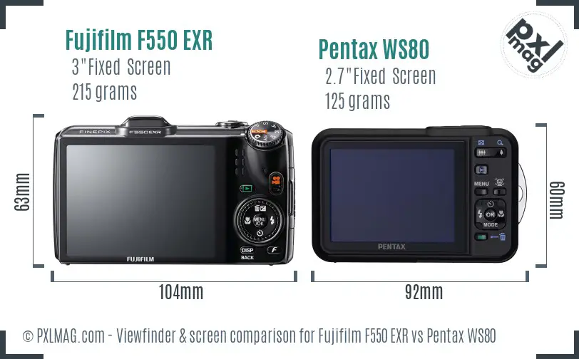 Fujifilm F550 EXR vs Pentax WS80 Screen and Viewfinder comparison