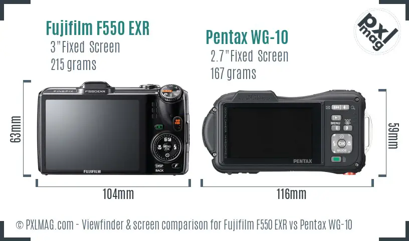 Fujifilm F550 EXR vs Pentax WG-10 Screen and Viewfinder comparison