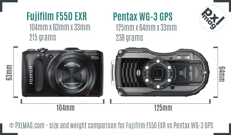 Fujifilm F550 EXR vs Pentax WG-3 GPS size comparison