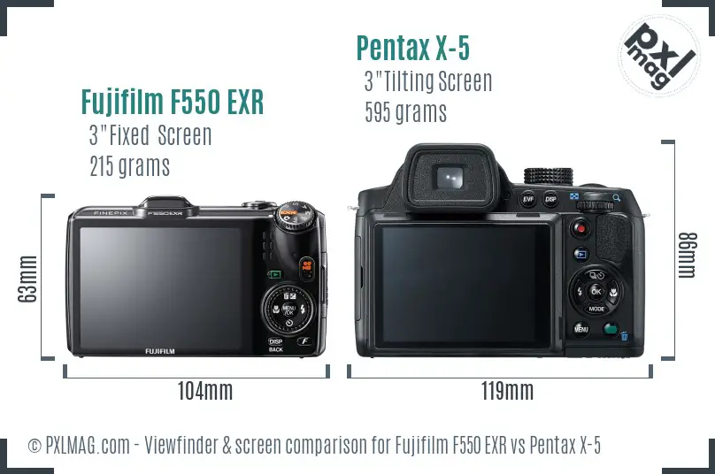 Fujifilm F550 EXR vs Pentax X-5 Screen and Viewfinder comparison