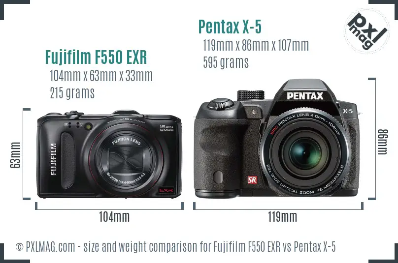 Fujifilm F550 EXR vs Pentax X-5 size comparison