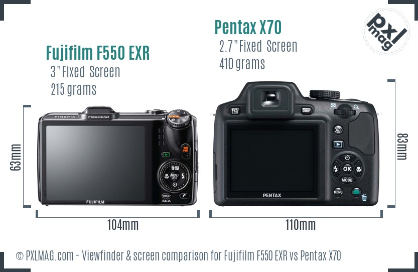 Fujifilm F550 EXR vs Pentax X70 Screen and Viewfinder comparison