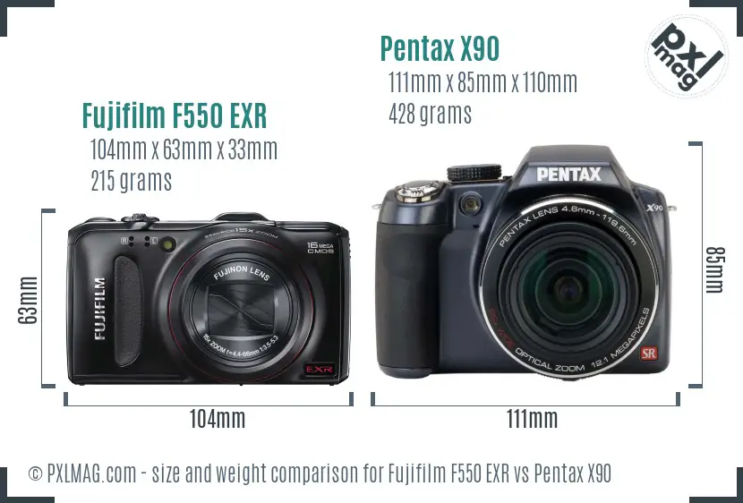 Fujifilm F550 EXR vs Pentax X90 size comparison Fujifilm F550 EXR vs Pentax X90 size comparison