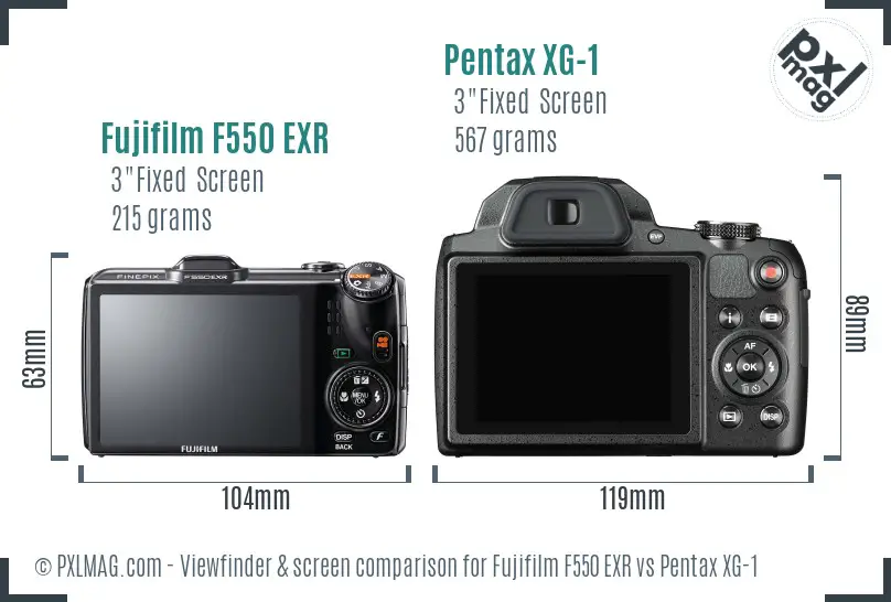 Fujifilm F550 EXR vs Pentax XG-1 Screen and Viewfinder comparison