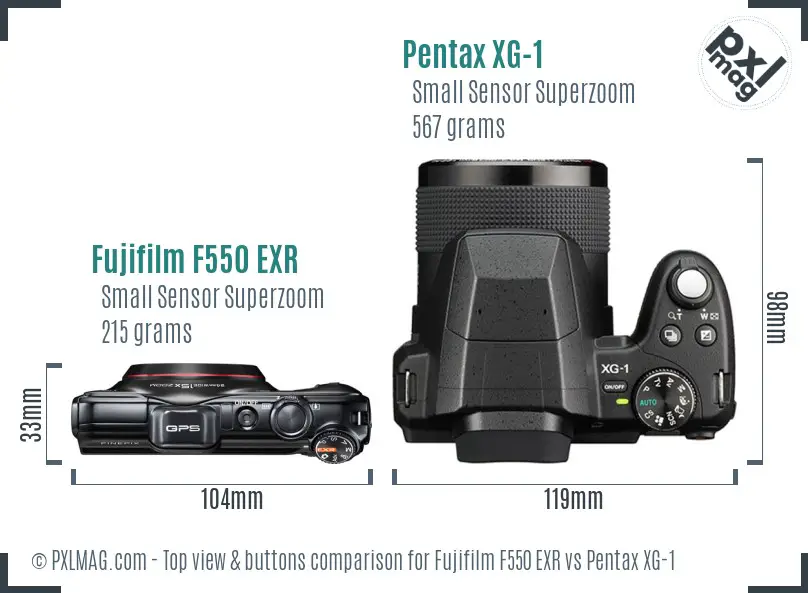 Fujifilm F550 EXR vs Pentax XG-1 top view buttons comparison