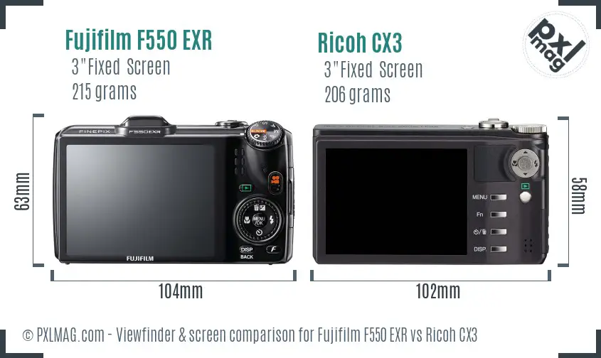 Fujifilm F550 EXR vs Ricoh CX3 Screen and Viewfinder comparison Fujifilm F550 EXR vs Ricoh CX3 Screen and Viewfinder comparison