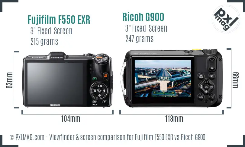 Fujifilm F550 EXR vs Ricoh G900 Screen and Viewfinder comparison