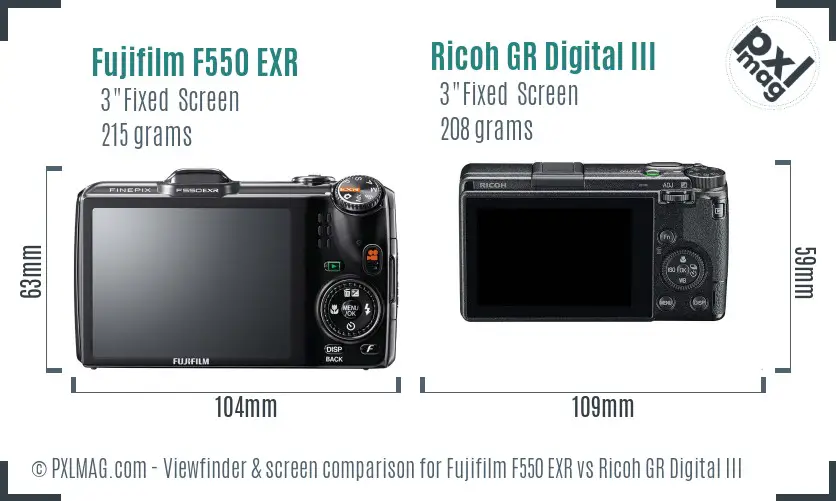 Fujifilm F550 EXR vs Ricoh GR Digital III Screen and Viewfinder comparison