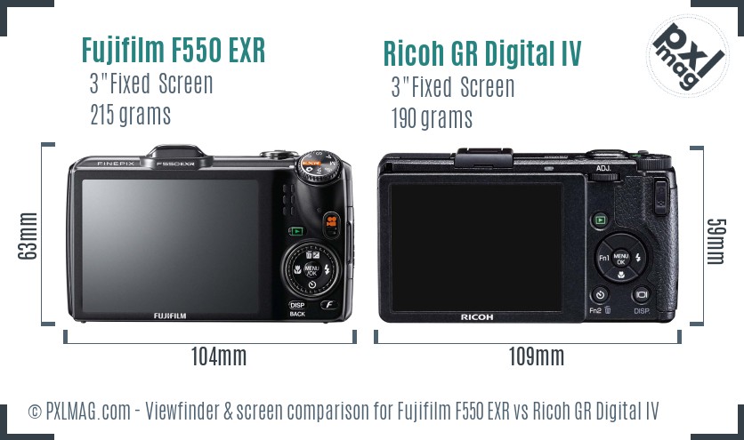 Fujifilm F550 EXR vs Ricoh GR Digital IV Screen and Viewfinder comparison
