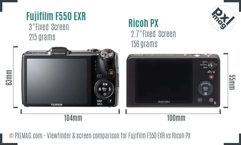 Fujifilm F550 EXR vs Ricoh PX Screen and Viewfinder comparison Fujifilm F550 EXR vs Ricoh PX Screen and Viewfinder comparison