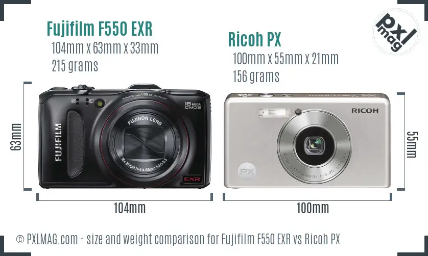 Fujifilm F550 EXR vs Ricoh PX size comparison Fujifilm F550 EXR vs Ricoh PX size comparison