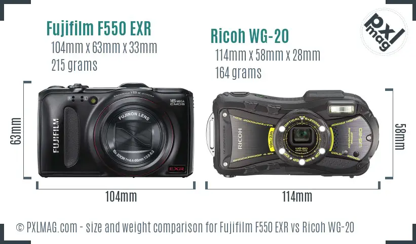 Fujifilm F550 EXR vs Ricoh WG-20 size comparison