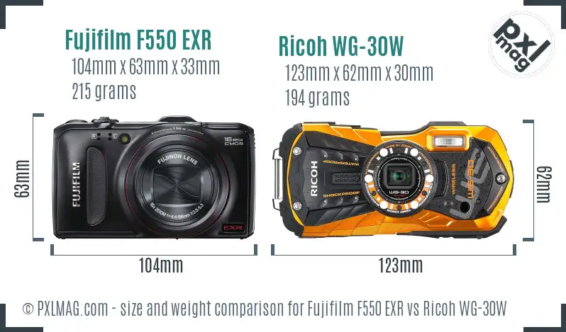 Fujifilm F550 EXR vs Ricoh WG-30W size comparison Fujifilm F550 EXR vs Ricoh WG-30W size comparison
