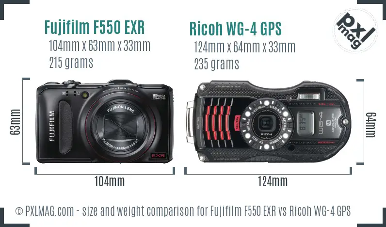 Fujifilm F550 EXR vs Ricoh WG-4 GPS size comparison Fujifilm F550 EXR vs Ricoh WG-4 GPS size comparison