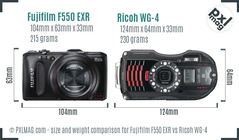 Fujifilm F550 EXR vs Ricoh WG-4 size comparison Fujifilm F550 EXR vs Ricoh WG-4 size comparison