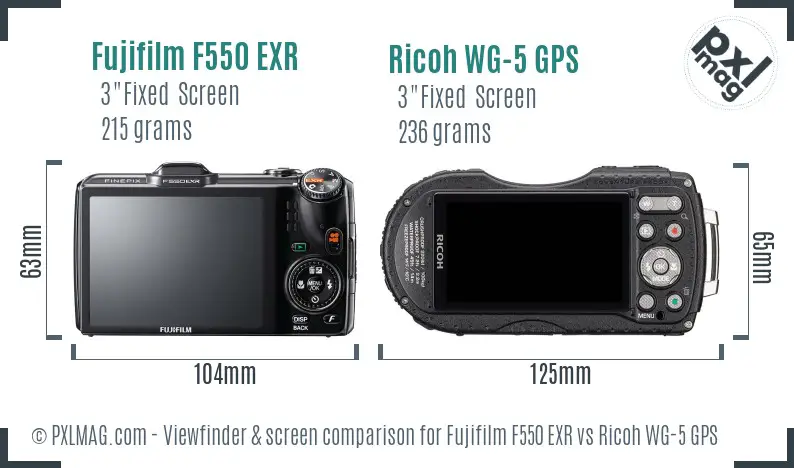 Fujifilm F550 EXR vs Ricoh WG-5 GPS Screen and Viewfinder comparison