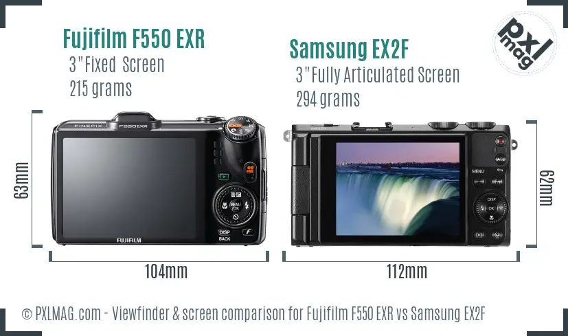 Fujifilm F550 EXR vs Samsung EX2F Screen and Viewfinder comparison Fujifilm F550 EXR vs Samsung EX2F Screen and Viewfinder comparison