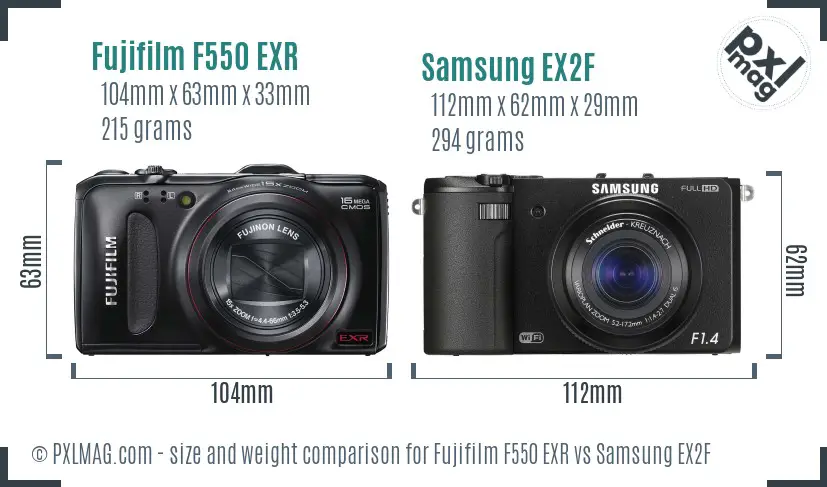 Fujifilm F550 EXR vs Samsung EX2F size comparison Fujifilm F550 EXR vs Samsung EX2F size comparison