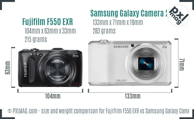 Fujifilm F550 EXR vs Samsung Galaxy Camera 2 size comparison