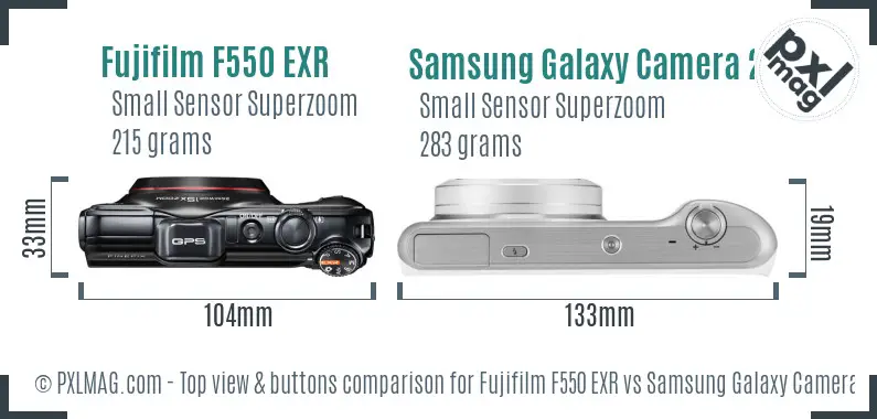 Fujifilm F550 EXR vs Samsung Galaxy Camera 2 top view buttons comparison