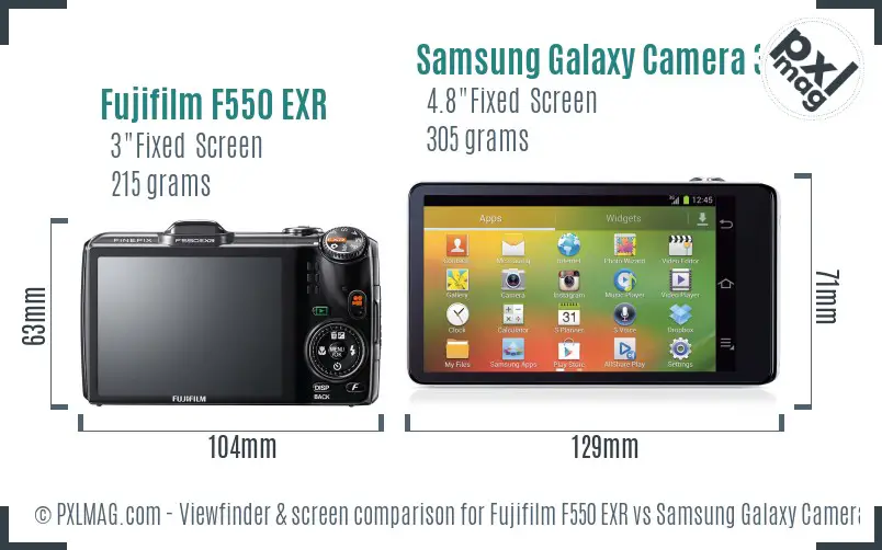 Fujifilm F550 EXR vs Samsung Galaxy Camera 3G Screen and Viewfinder comparison
