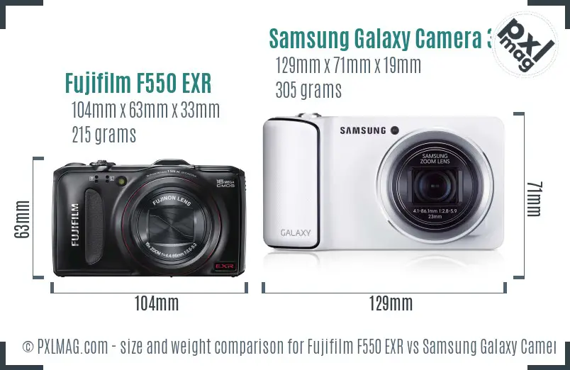 Fujifilm F550 EXR vs Samsung Galaxy Camera 3G size comparison