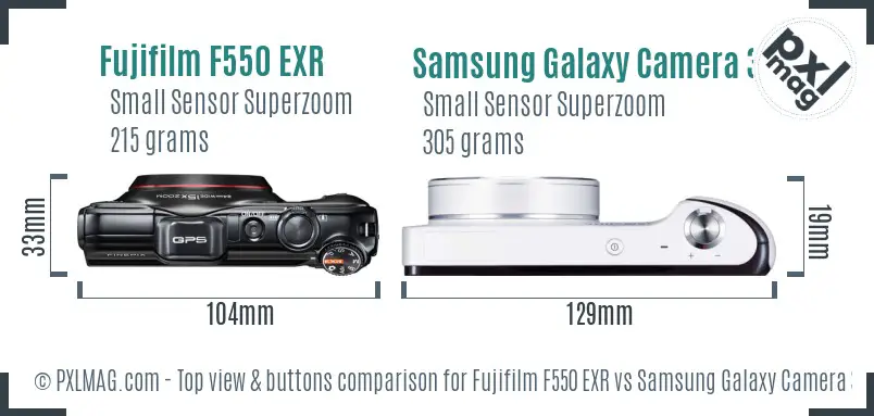 Fujifilm F550 EXR vs Samsung Galaxy Camera 3G top view buttons comparison