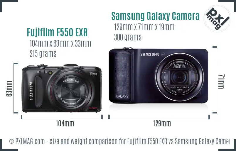 Fujifilm F550 EXR vs Samsung Galaxy Camera size comparison