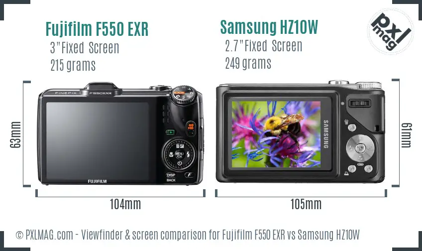 Fujifilm F550 EXR vs Samsung HZ10W Screen and Viewfinder comparison