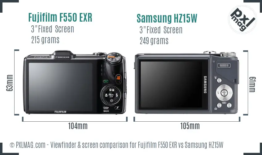 Fujifilm F550 EXR vs Samsung HZ15W Screen and Viewfinder comparison