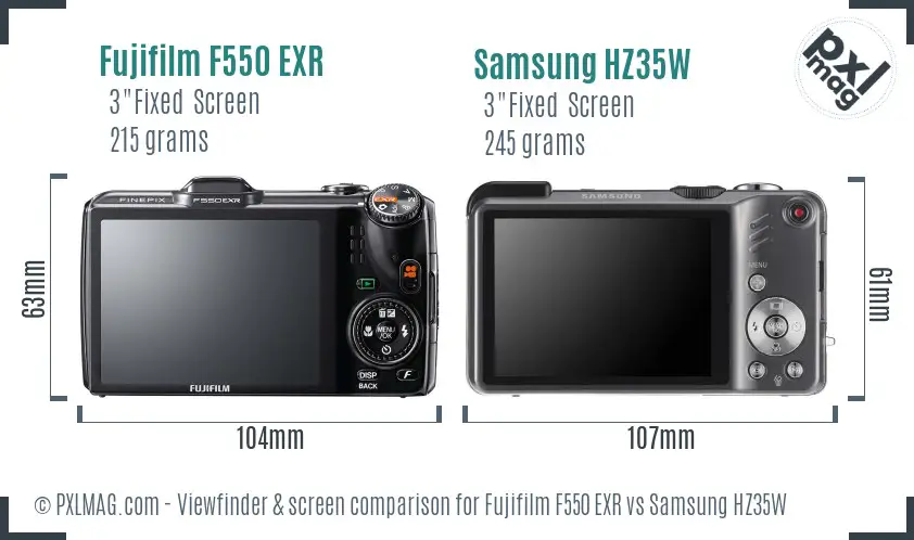 Fujifilm F550 EXR vs Samsung HZ35W Screen and Viewfinder comparison