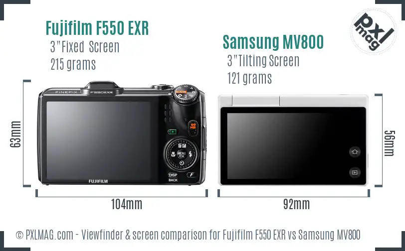Fujifilm F550 EXR vs Samsung MV800 Screen and Viewfinder comparison