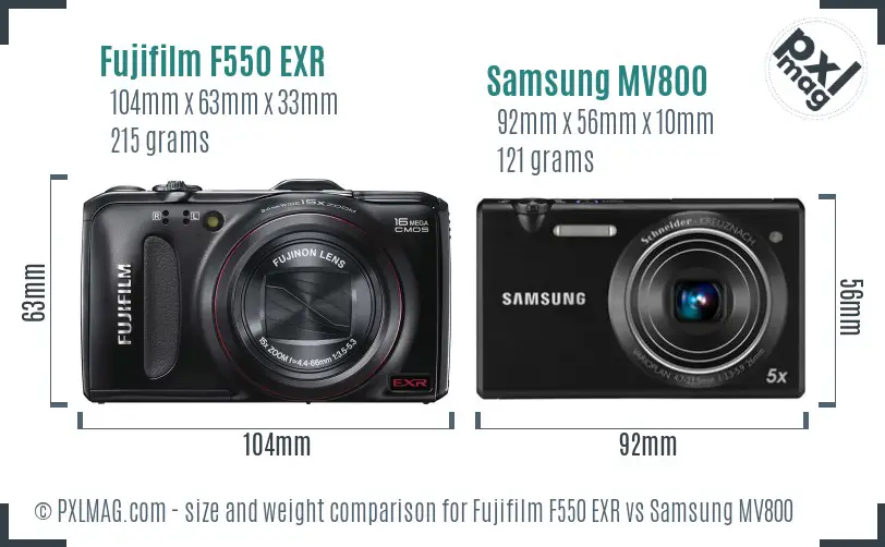 Fujifilm F550 EXR vs Samsung MV800 size comparison