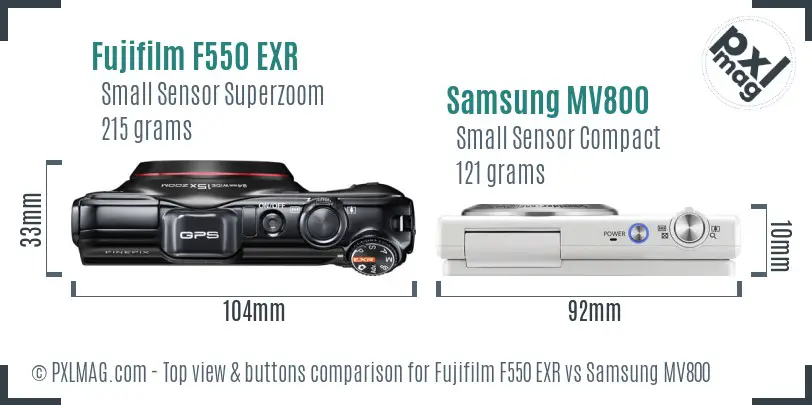 Fujifilm F550 EXR vs Samsung MV800 top view buttons comparison