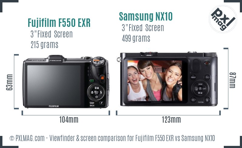 Fujifilm F550 EXR vs Samsung NX10 Screen and Viewfinder comparison