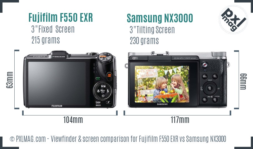 Fujifilm F550 EXR vs Samsung NX3000 Screen and Viewfinder comparison