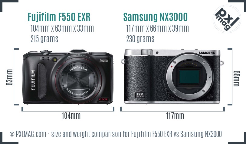Fujifilm F550 EXR vs Samsung NX3000 size comparison