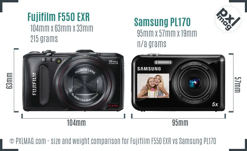 Fujifilm F550 EXR vs Samsung PL170 size comparison