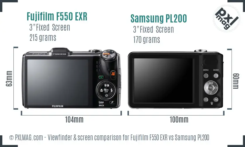 Fujifilm F550 EXR vs Samsung PL200 Screen and Viewfinder comparison