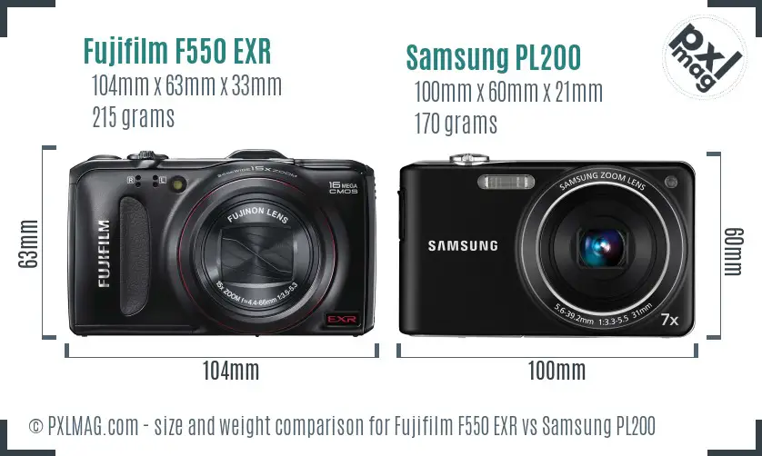 Fujifilm F550 EXR vs Samsung PL200 size comparison