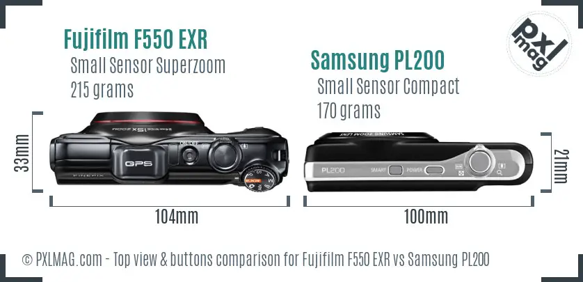 Fujifilm F550 EXR vs Samsung PL200 top view buttons comparison
