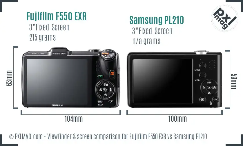 Fujifilm F550 EXR vs Samsung PL210 Screen and Viewfinder comparison