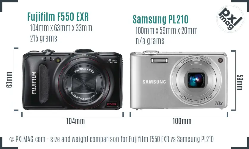 Fujifilm F550 EXR vs Samsung PL210 size comparison