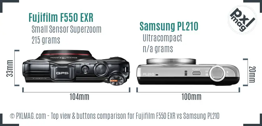 Fujifilm F550 EXR vs Samsung PL210 top view buttons comparison
