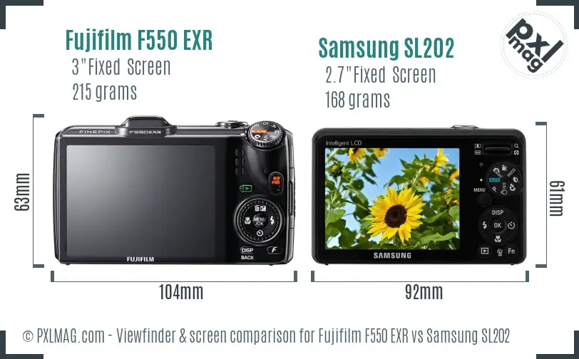 Fujifilm F550 EXR vs Samsung SL202 Screen and Viewfinder comparison