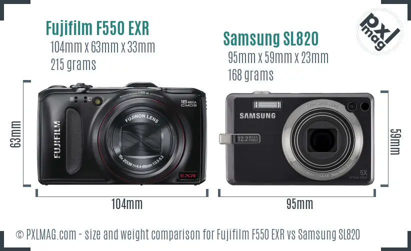 Fujifilm F550 EXR vs Samsung SL820 size comparison Fujifilm F550 EXR vs Samsung SL820 size comparison
