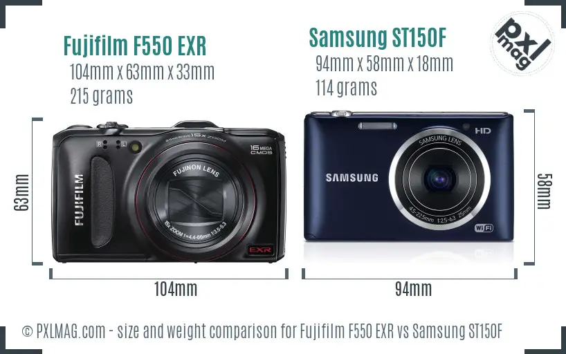 Fujifilm F550 EXR vs Samsung ST150F size comparison