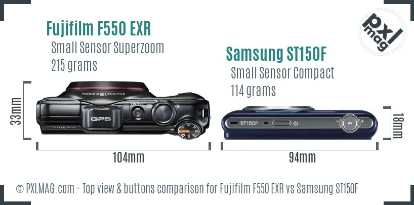 Fujifilm F550 EXR vs Samsung ST150F top view buttons comparison